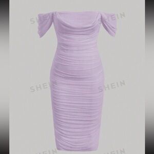 SHEIN Light Purple Off-Shoulder Midi Dress